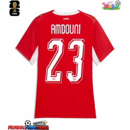 Camiseta Suiza Zeki Amdouni #23 Primera Equipación Replica Mundial 2026 para mujer mangas cortas